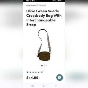 World Market Olive Green Suede Crossbody Bag
